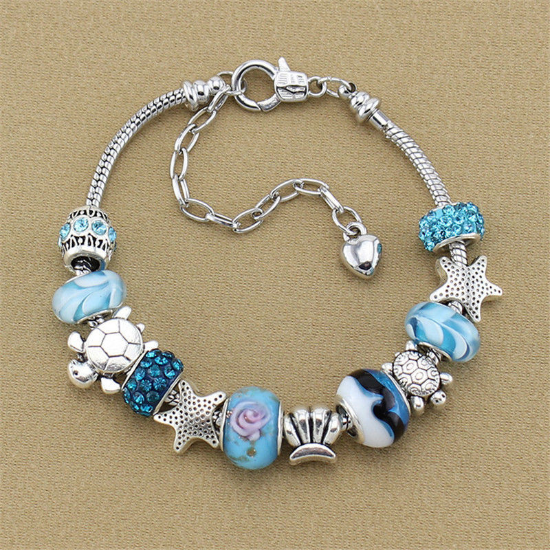 Glass Bead Bracelets
 Girls Blue Crystal Glass Bead Charm Adjustable DIY Bangles