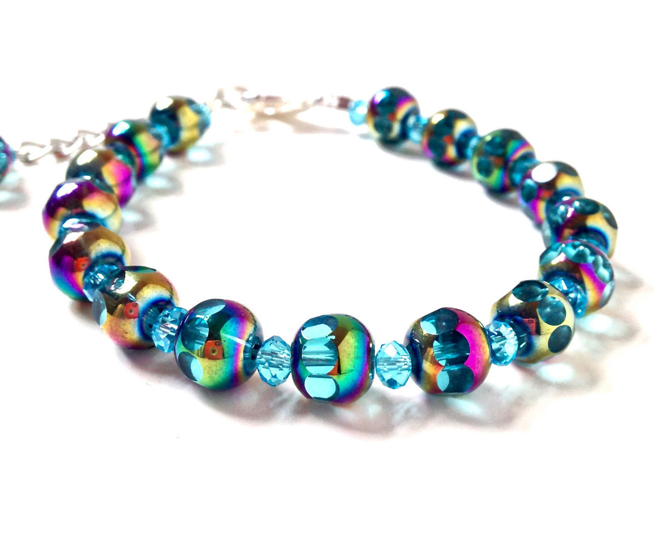 Glass Bead Bracelets
 Blue bead bracelet glass bead bracelet iridescent jewelry