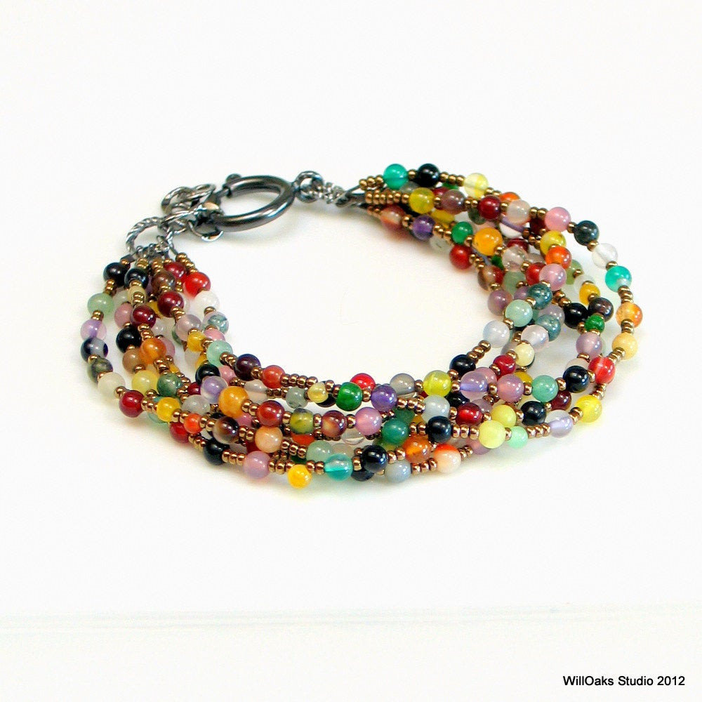 Glass Bead Bracelets
 Colorful Beaded Multistrand Bracelet Bright by WillOaksStudio