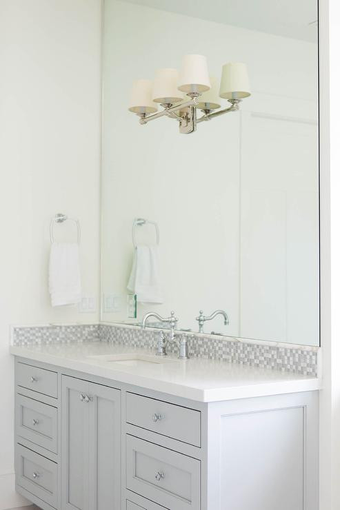 Glass Tile Bathroom Backsplash
 Gray Glass Mosaic Tiled Backsplash Transitional Bathroom