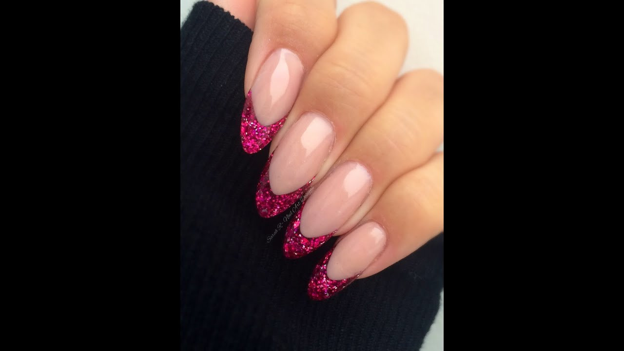 Glitter French Nails
 Reverse Smile Line with Glitter French acrylic application