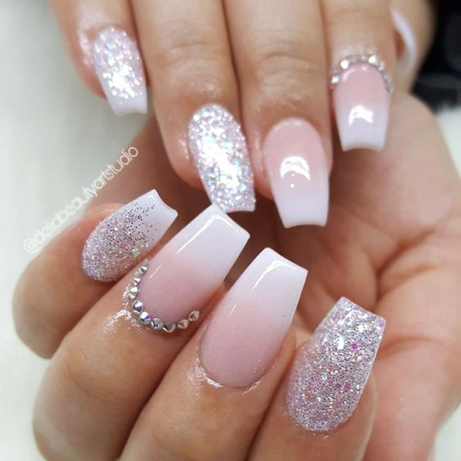 Glitter French Nails
 35 Outstanding Short Coffin Nails Design Ideas