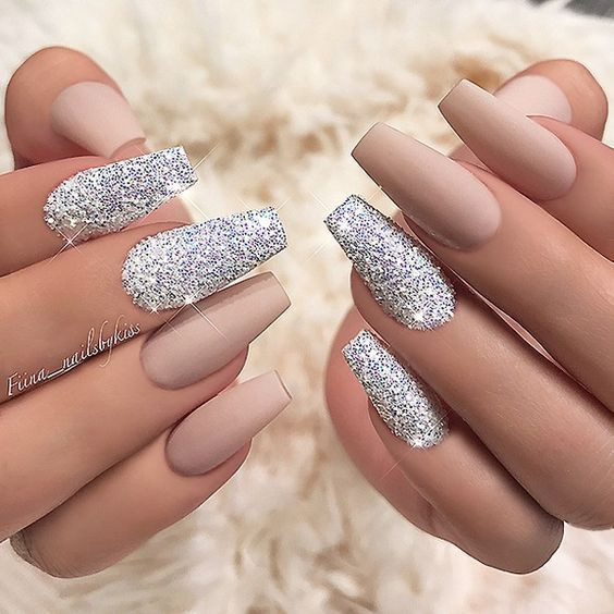 Glitter Matte Nails
 39 Acrylic Nail Designs For Summer Fall Winter and Spring