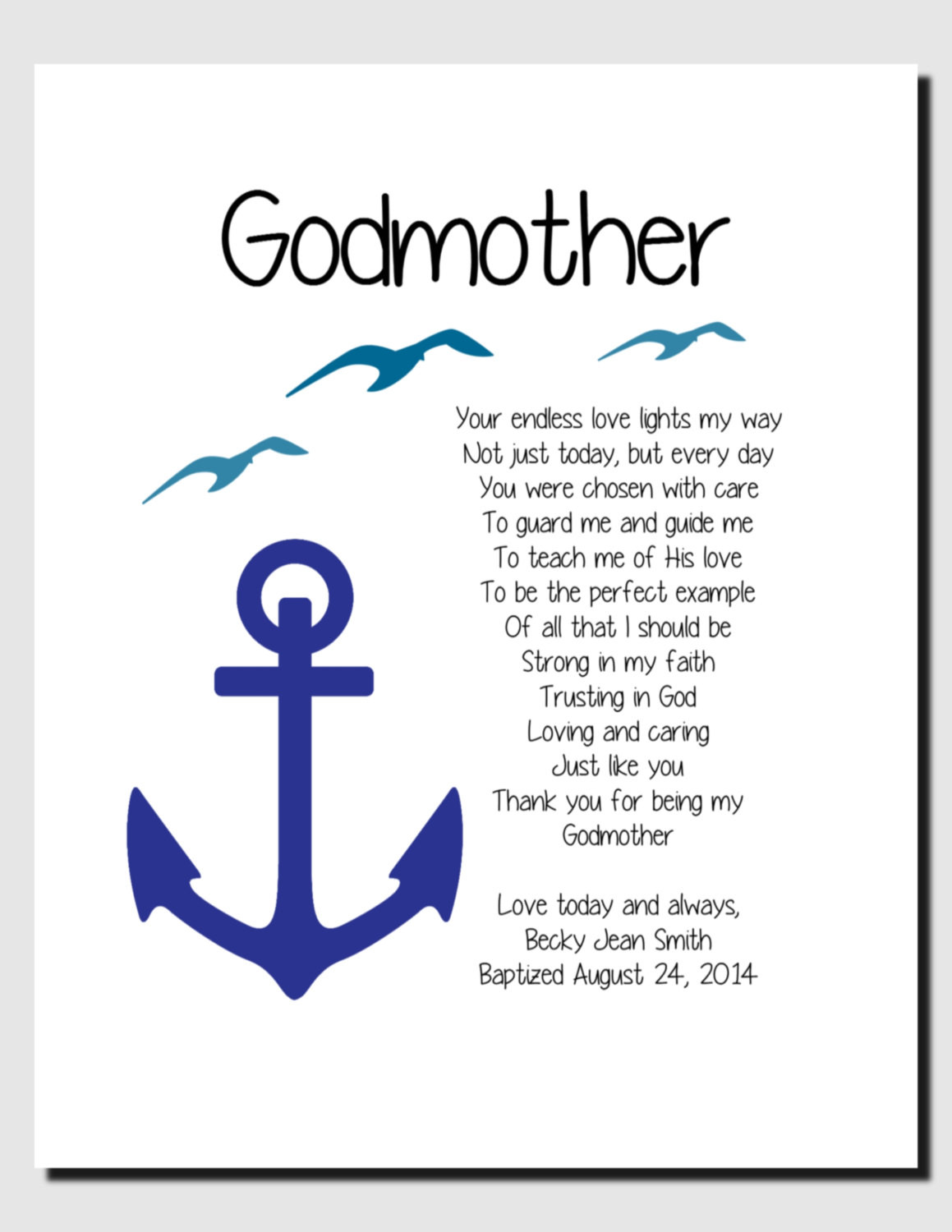Godmother To Goddaughter Quotes
 Godmother Gift Anchor Gift from Godchild Baptism