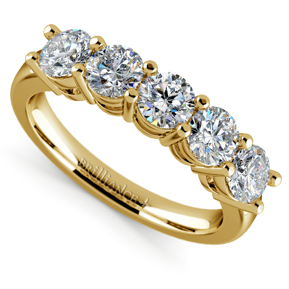 Gold Diamond Wedding Rings
 Five Diamond Wedding Ring in Yellow Gold 1 1 2 ctw