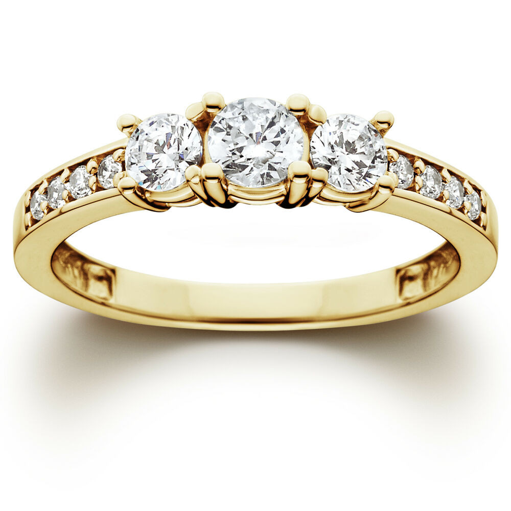 Gold Diamond Wedding Rings
 1 Ct 3 Stone Diamond Engagement Ring 10K Yellow Gold