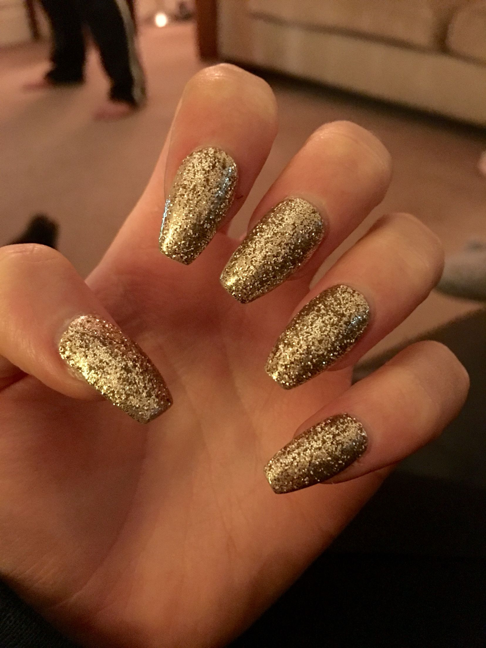 Gold Glitter Coffin Nails
 Acrylic gold glitter nails Nails in 2019