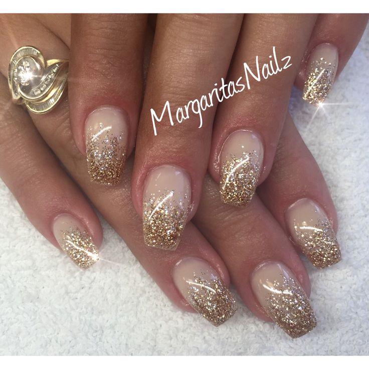 Gold Glitter Coffin Nails
 Gold glitter ombre nails Nails in 2019