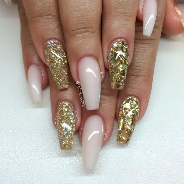 Gold Glitter Coffin Nails
 Frosted Pink Gold Glitter Gold Mylar Glitter Flakes