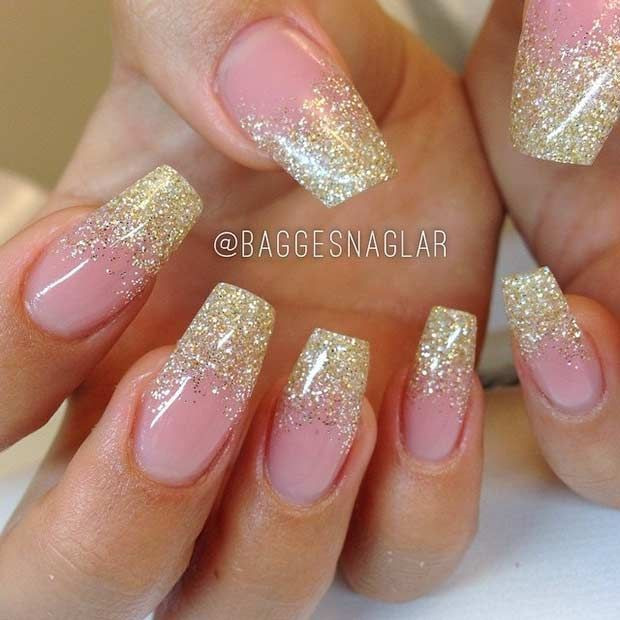 Gold Glitter Coffin Nails
 Pin by Xotchil Rodriguez on N A I L S in 2019