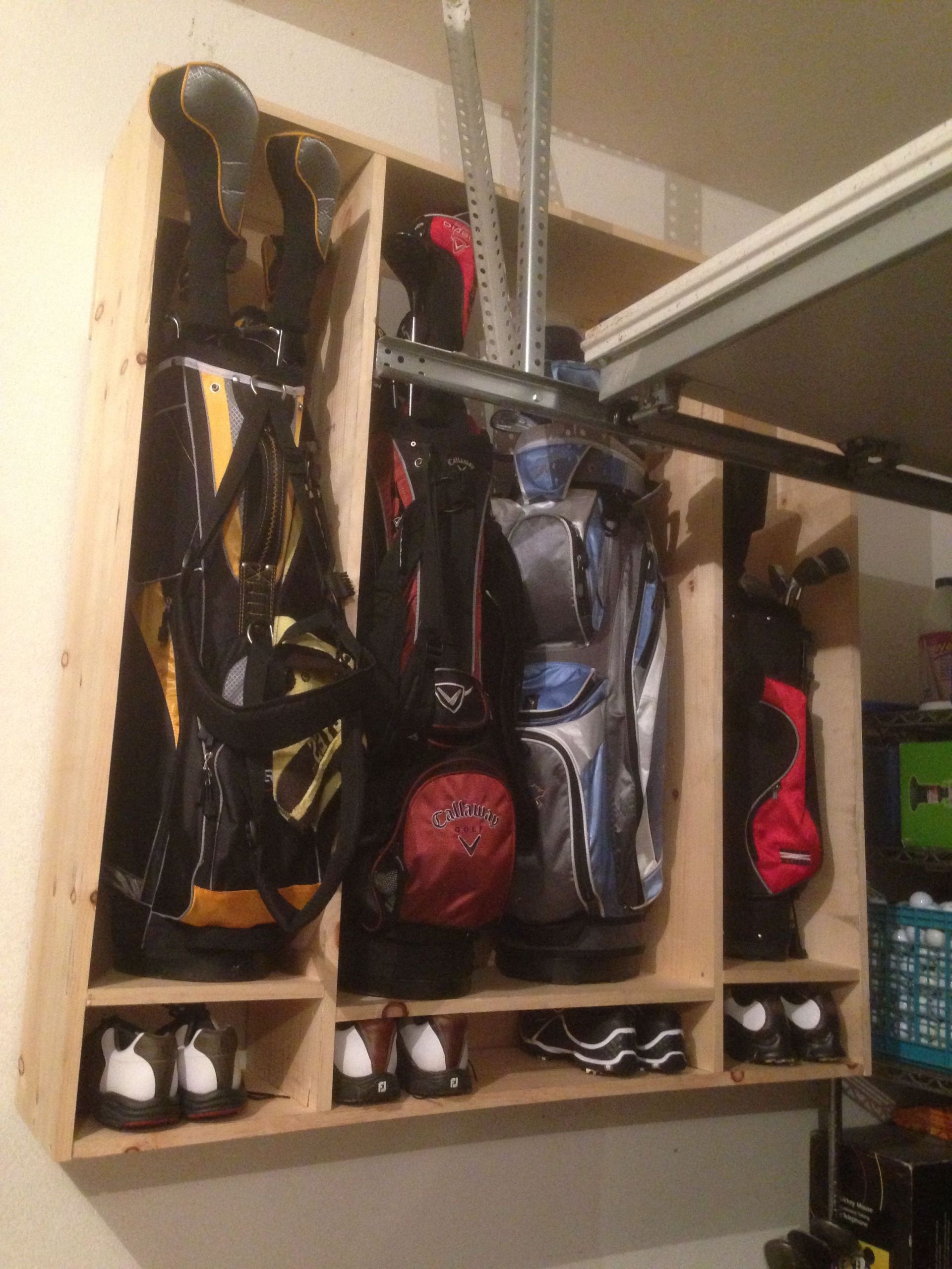 Golf Organizer For Garage
 Golf Club and Shoe Locker Couple hours to make for around