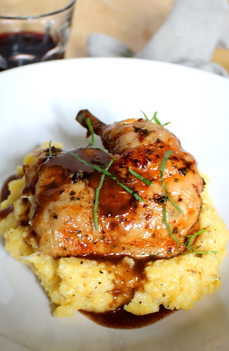 Gourmet Dinner Recipes
 Roast Chicken with Red Wine Demi Glace and Polenta