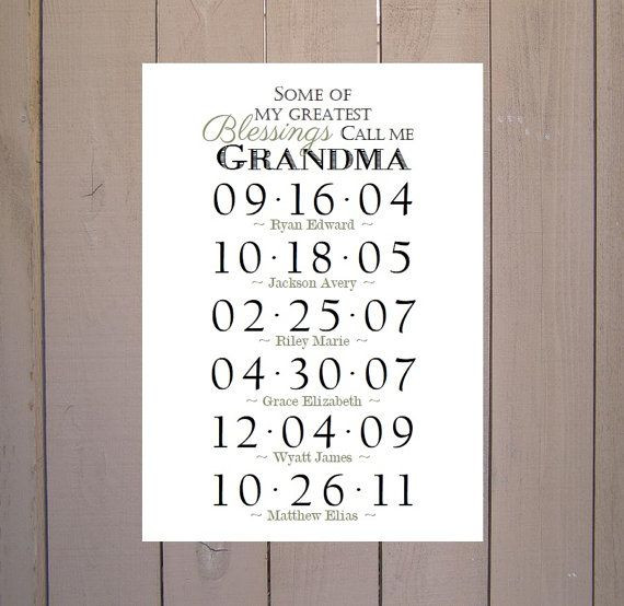 Great Grandmother Gift Ideas
 GRANDMA GIFT Grandchildren Birthday Dates by
