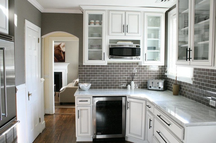 Grey Backsplash Kitchen
 Gray Subway Tile Backsplash Contemporary kitchen