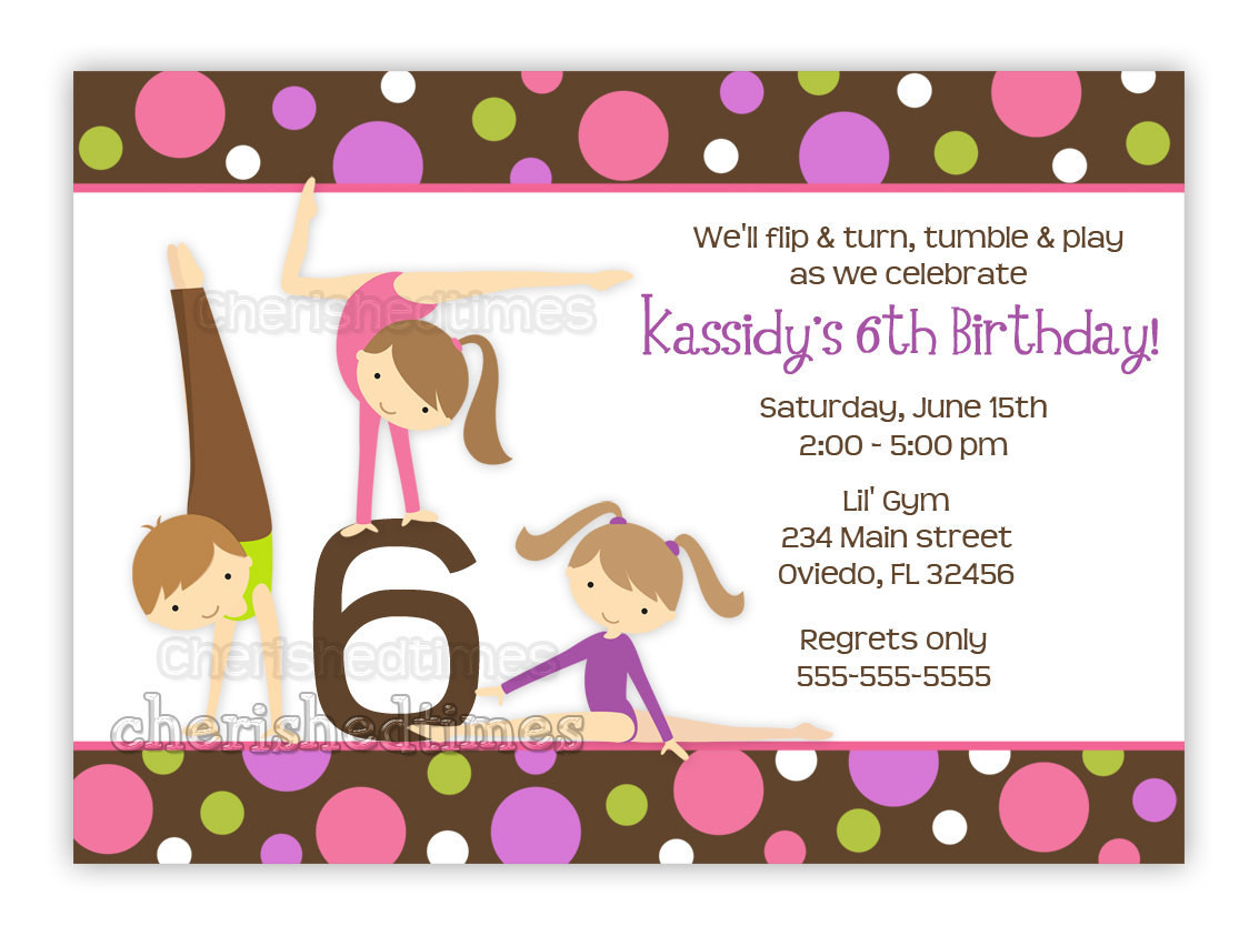 Gymnastics Birthday Invitations
 Gymnastics Girl Birthday Party Invitation With Picture or