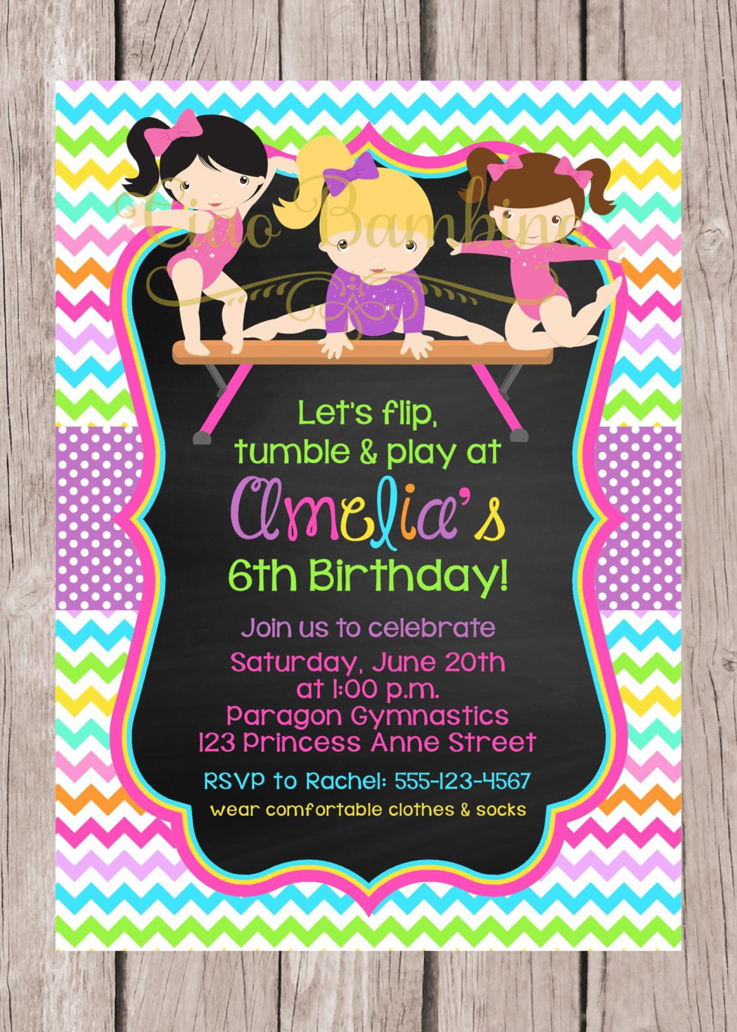 Gymnastics Birthday Invitations
 PRINTABLE Gymnastics Birthday Party Invitation by