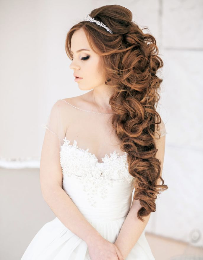 Half Up Curly Wedding Hairstyles
 long curly half up half down wedding hairstyle