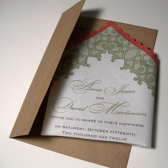 Handkerchief Wedding Invitations
 Wedding invitation handkerchief with lace printed