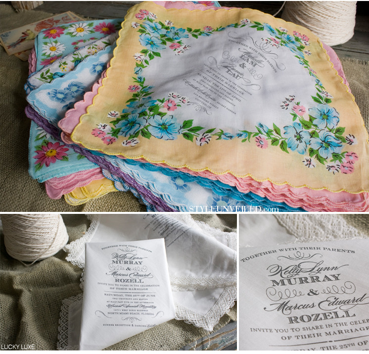 Handkerchief Wedding Invitations
 Life of a Vintage Lover DIY Handkerchief Invitations