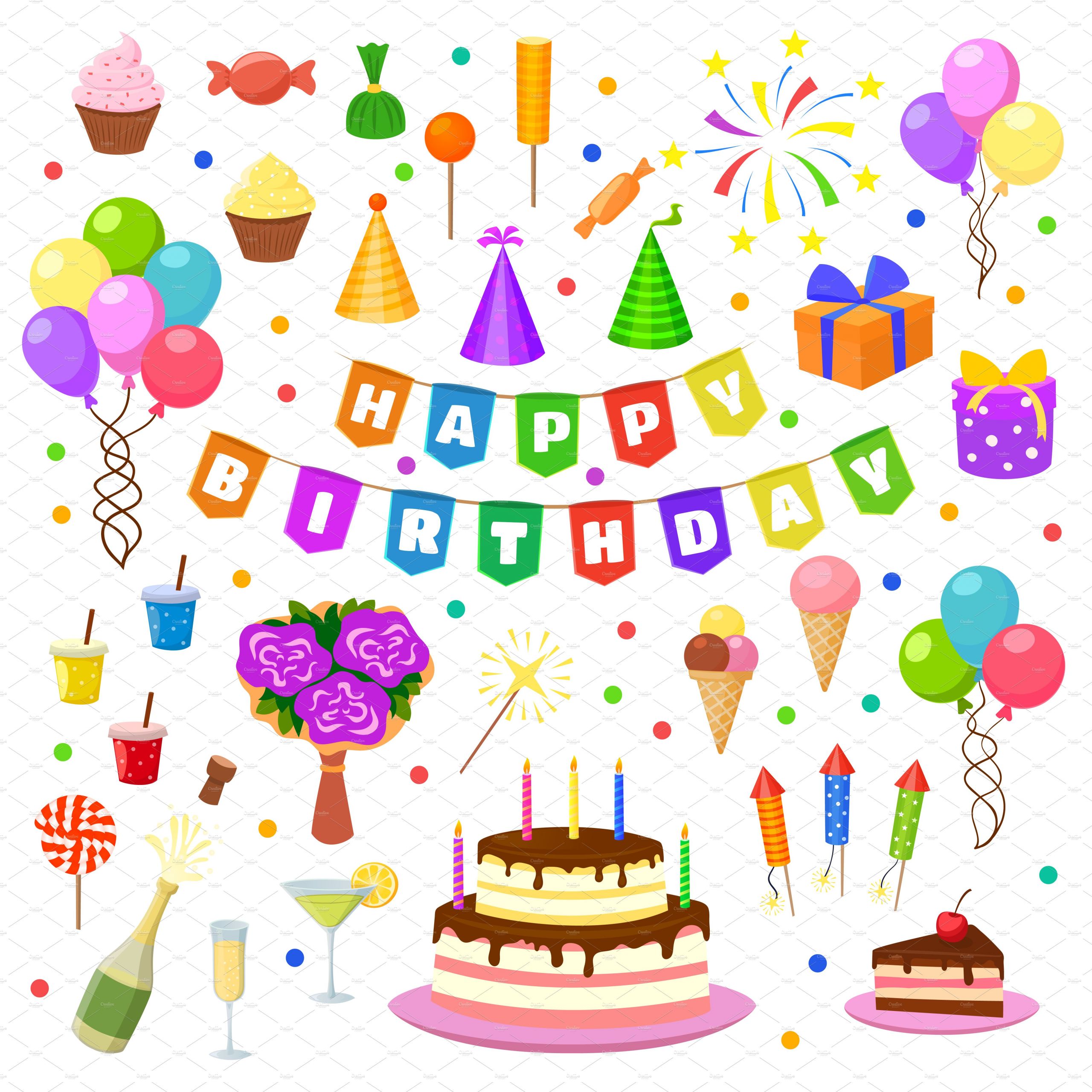 Happy Birthday Party
 Happy birthday party symbols vector Graphic Objects