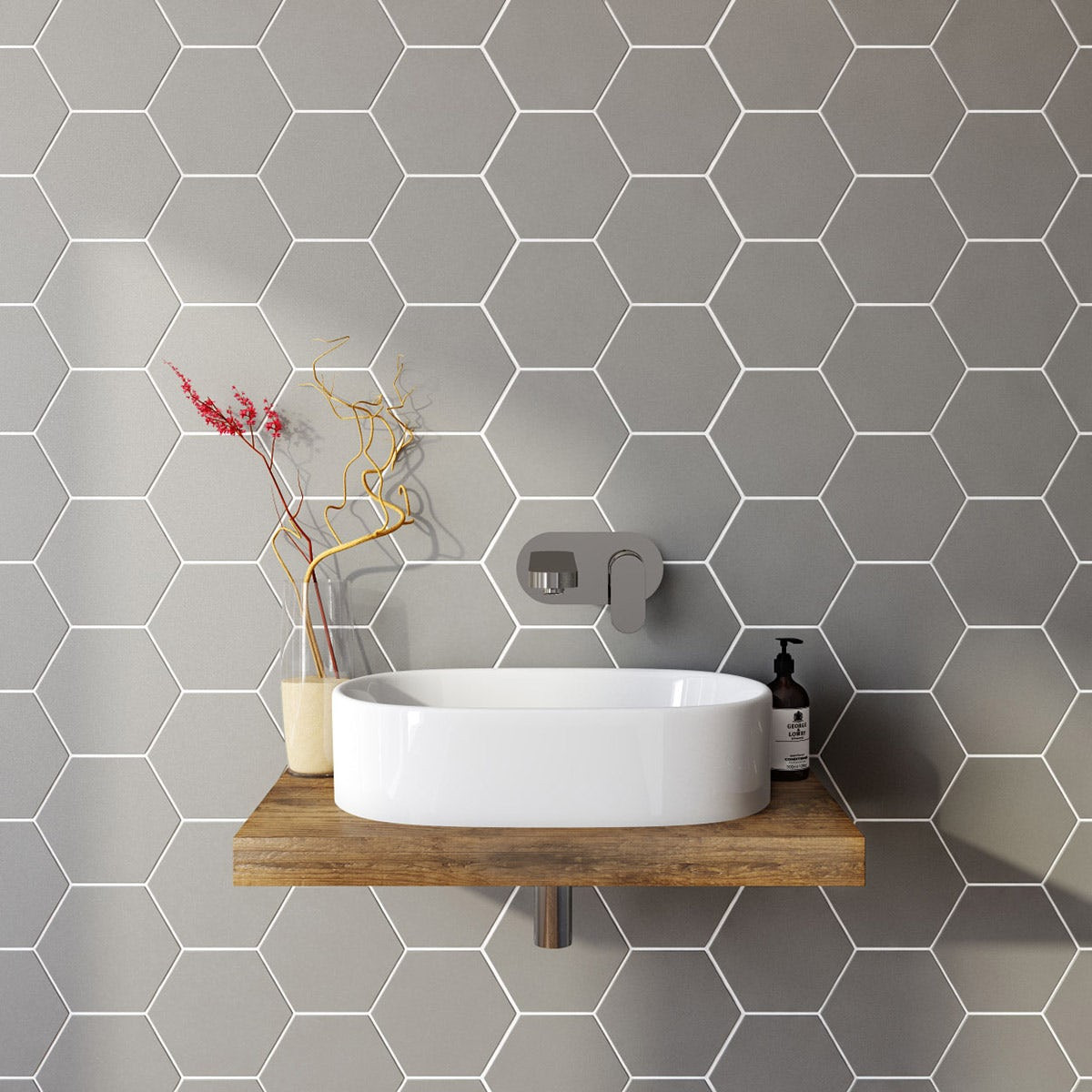 Hexagon Tiles Bathroom
 British Ceramic Tile Hex grey matt tile 175mm x 202mm