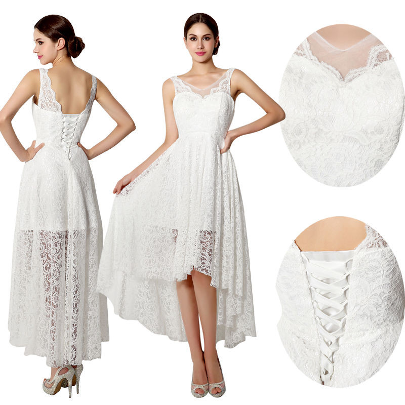 Hi Lo Wedding Dresses
 New White Ivory Hi Lo Bridal Gown Lace Vintage Beach
