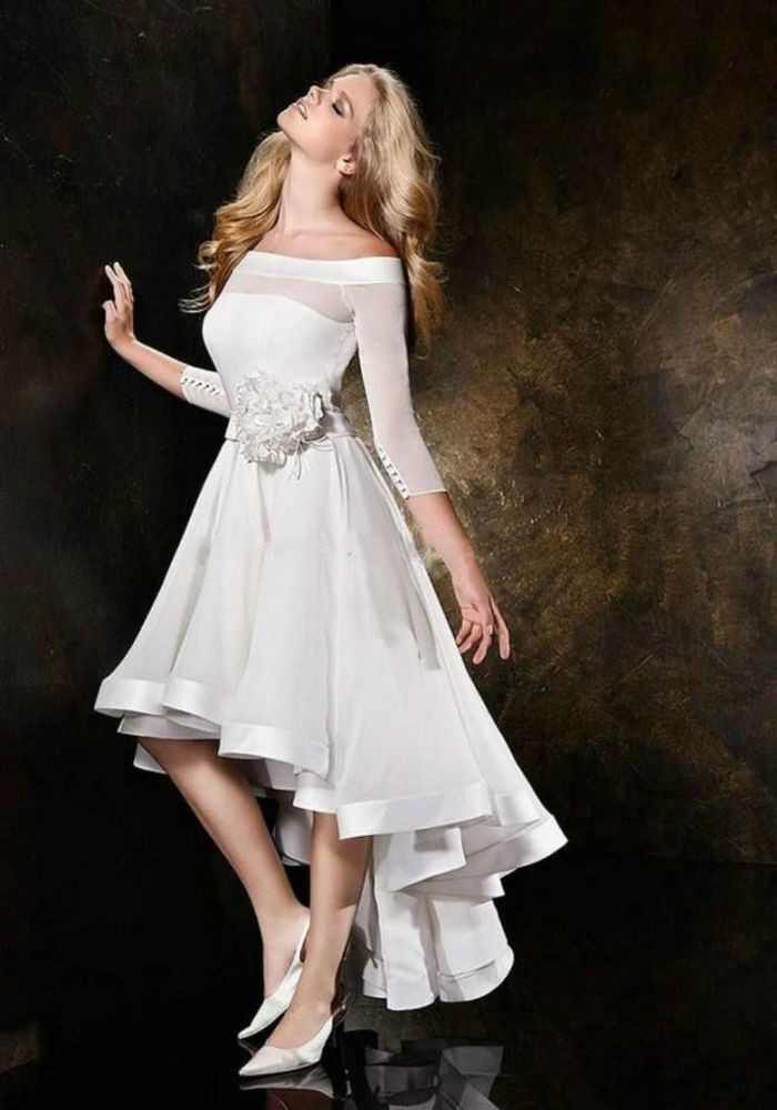 Hi Lo Wedding Dresses
 2016 New White Ivory Hi Lo Half sleeve Wedding dress