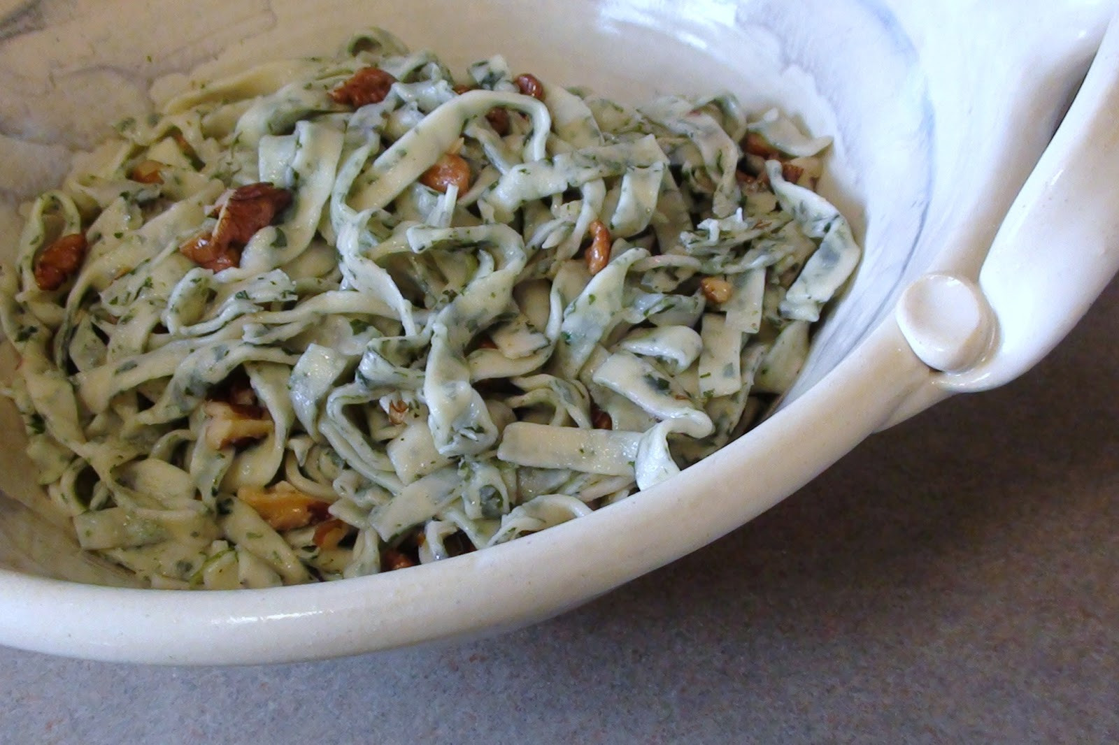 Homemade Spinach Pasta
 zsuzsa is in the kitchen HOMEMADE SPINACH PASTA WITH WALNUTS