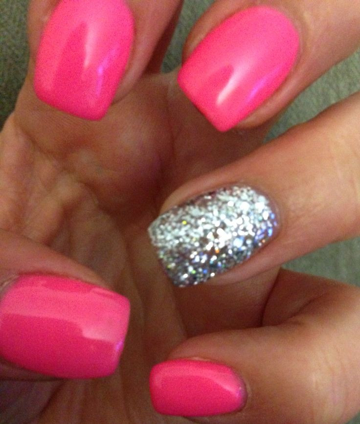 Hot Pink Nails With Glitter
 92 best Nail Designs images on Pinterest