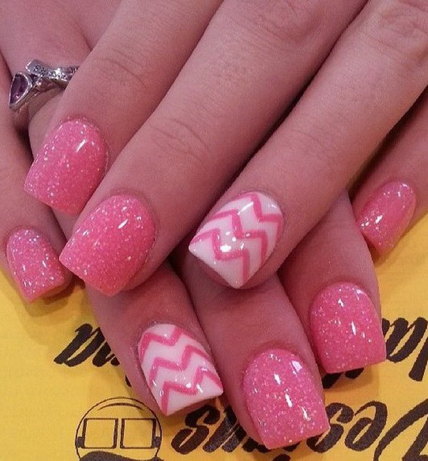 Hot Pink Nails With Glitter
 45 Pretty Pink Nail Art Designs For Creative Juice