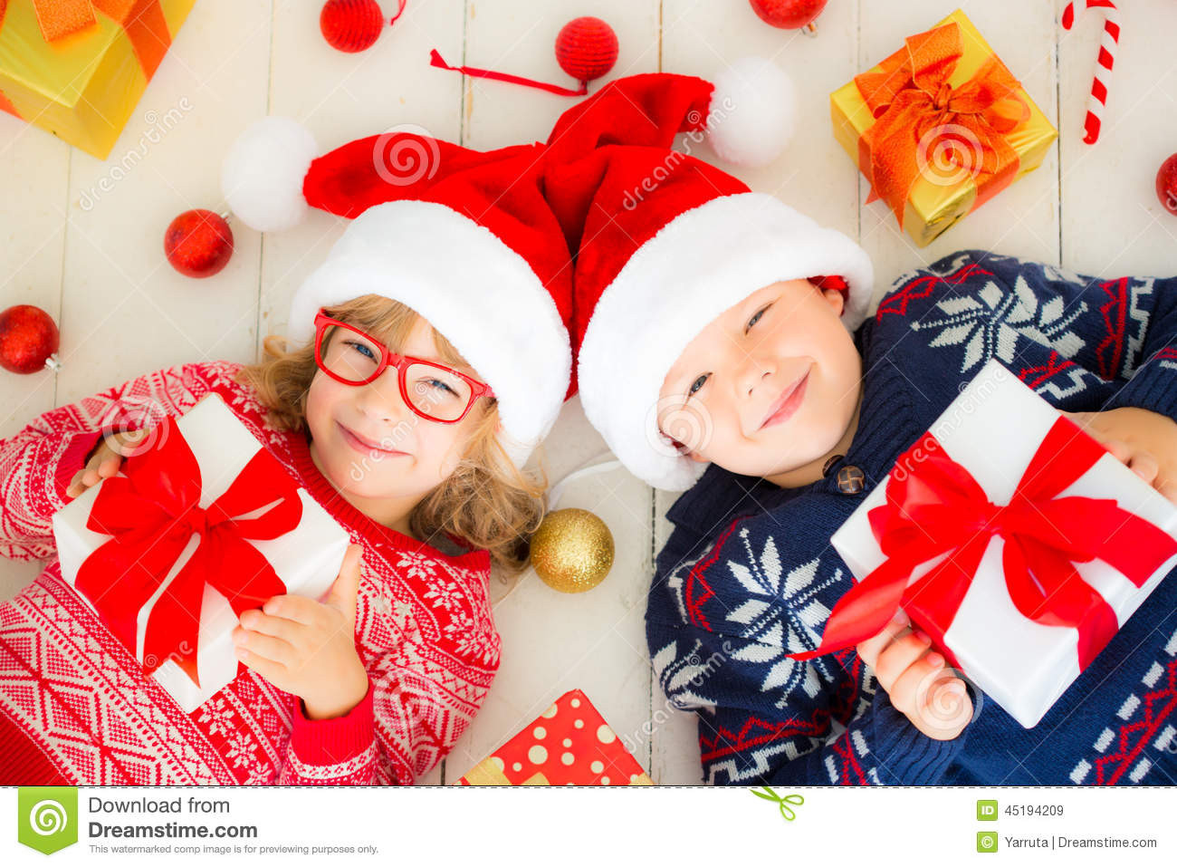 How To Gift A House To A Child
 Portrait Happy Children With Christmas Decorations