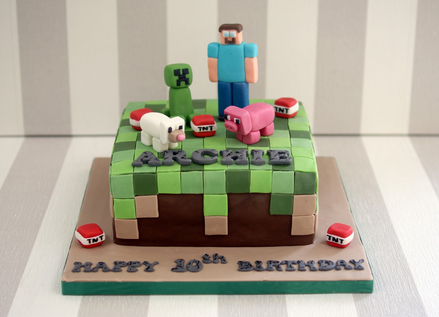 How To Make A Minecraft Birthday Cake
 Minecraft 10th Birthday Cake Bakealous