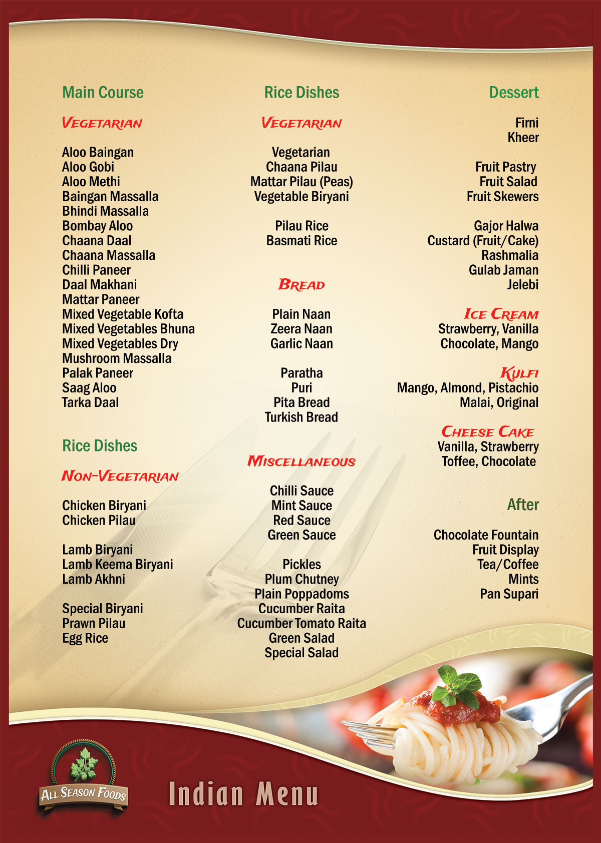 Indian Dinner Menu Ideas
 Food menu all season foods halal catering sandwich wedding