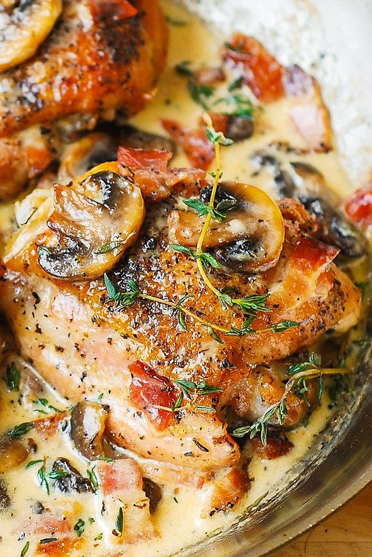 Keto Boneless Skinless Chicken Thighs
 Chicken Thighs with Creamy Bacon Mushroom Thyme Sauce Low