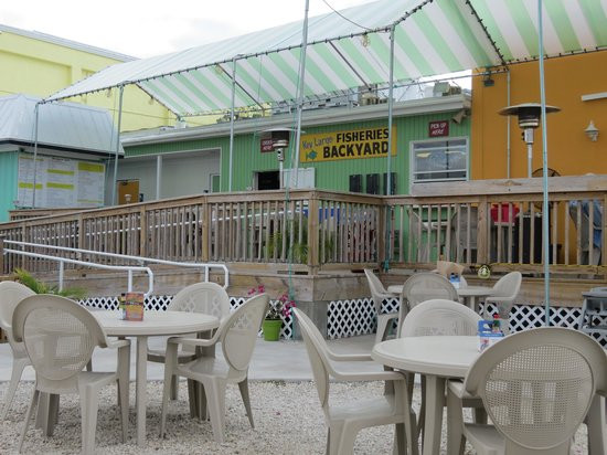 Key Largo Fisheries Backyard
 Fried bo Basket and Conch Soup Picture of Key Largo