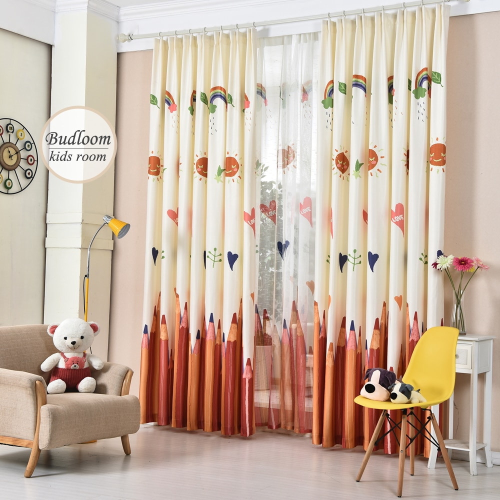 Kids Bedroom Curtains
 Colorful Pencil Printed Curtains For Kids Room Faux Linen