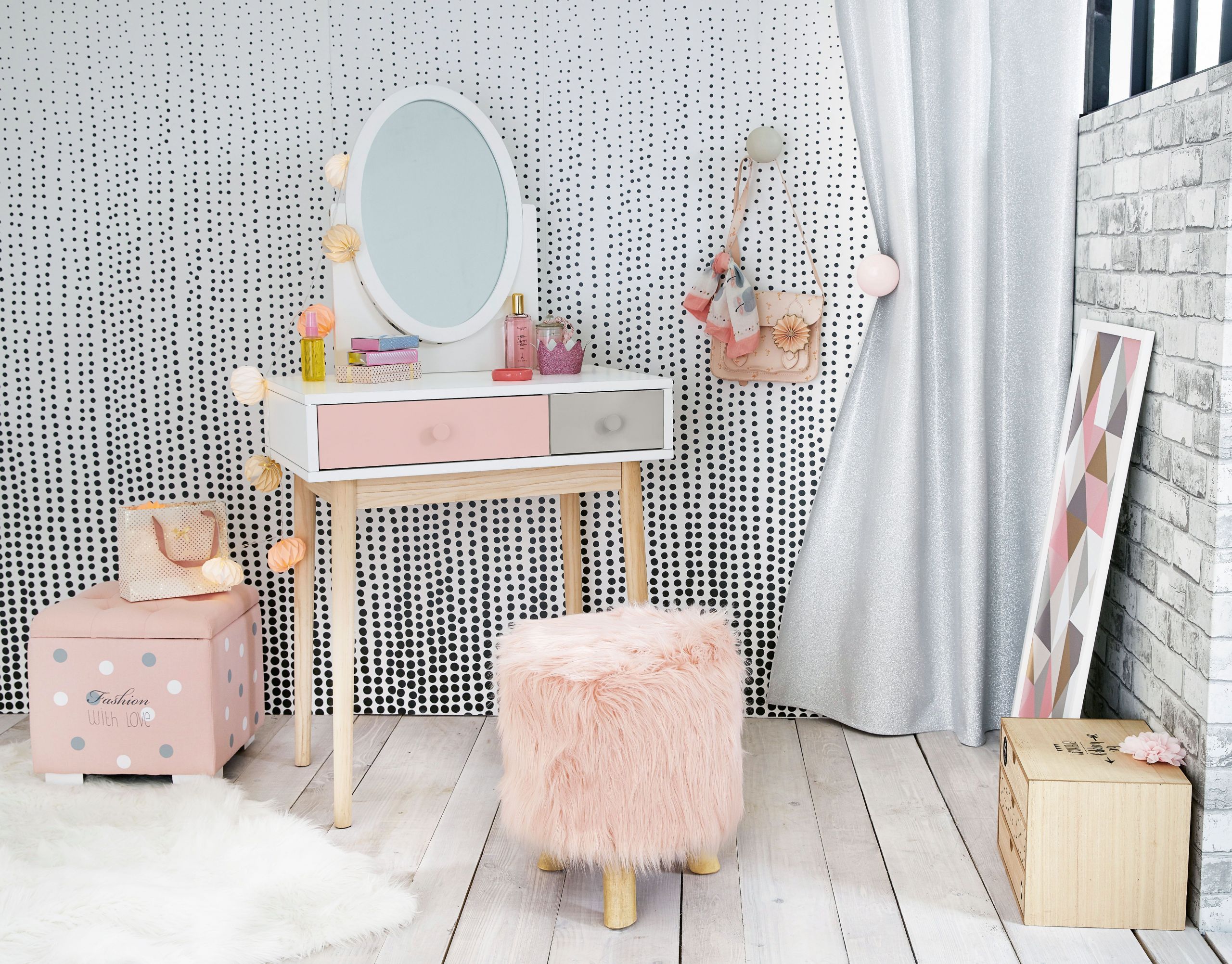 Kids Dressing Room
 Blush pink grey and white children s dressing table