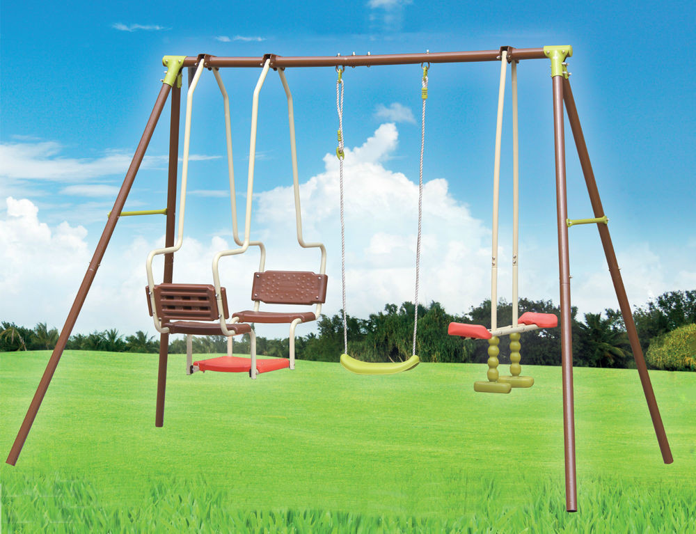 Kids Glider Swing
 XXL 5 Children Metal Frame Swing Glider Set Outdoor Garden