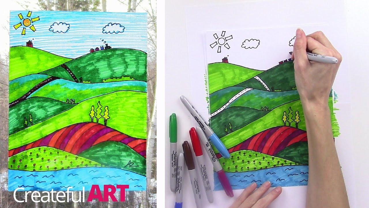 Kids Painting Tutorial
 How To Draw a Landscape Art Lesson For Kids