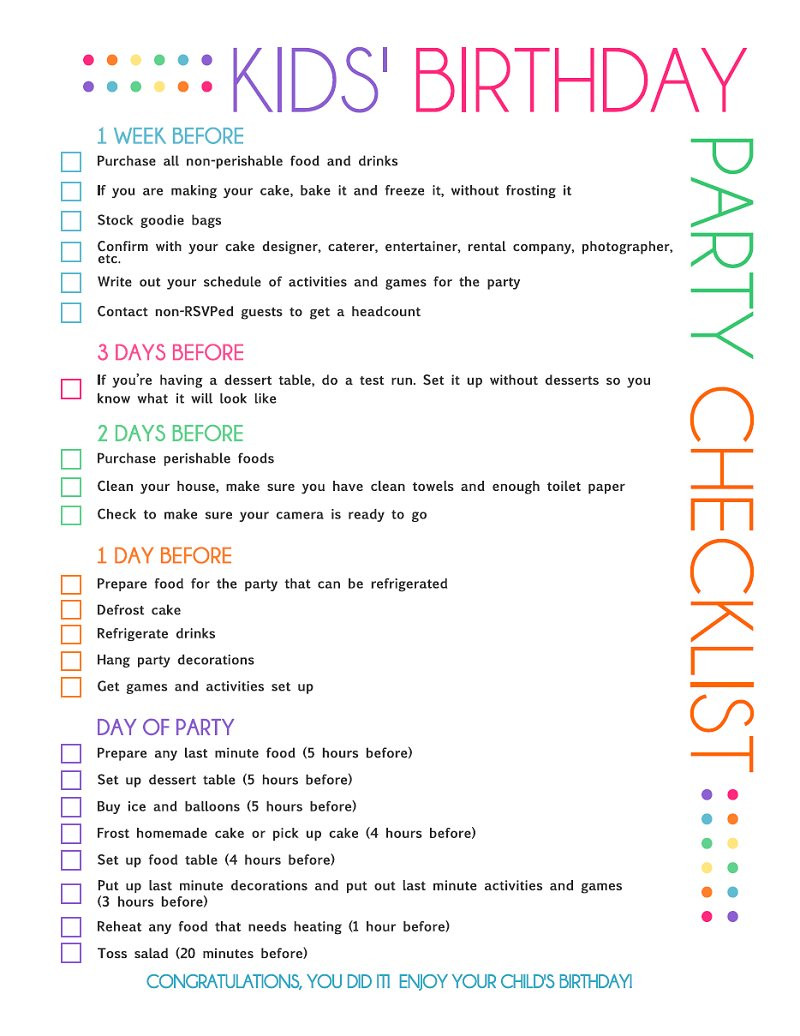 Kids Party Planning
 FREE Printable Kids Party Planning Checklist