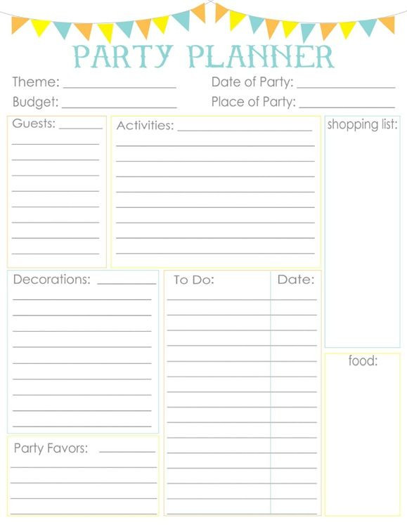 Kids Party Planning
 Birthday Party Planner Printable Planner