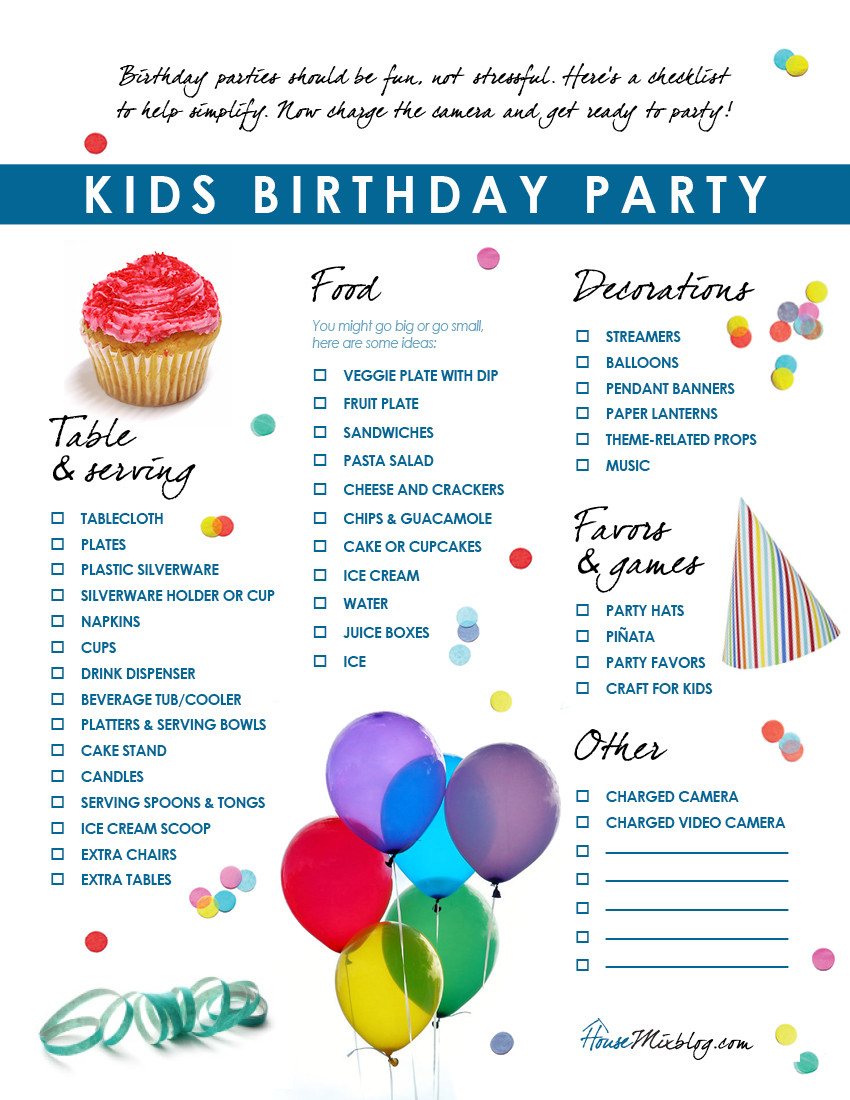 Kids Party Planning
 Kids birthday party checklist