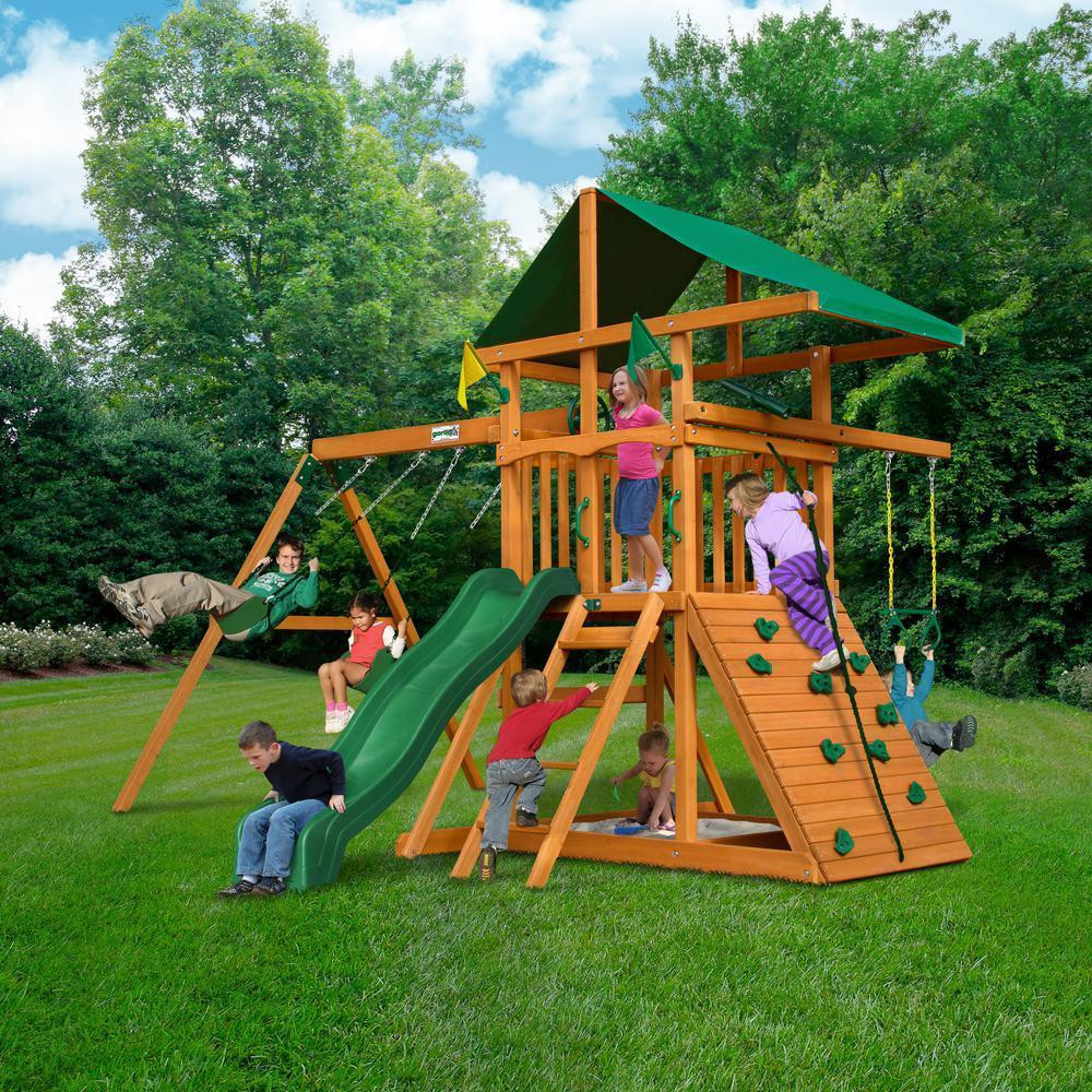Kids Swing Sets
 Gorilla Outing III Cedar Outdoor Fun Kids Playset Swing