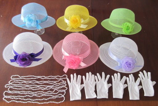 Kids Tea Party Favors
 6 Children s Dress Up Tea Party Hats White Gloves Pearls