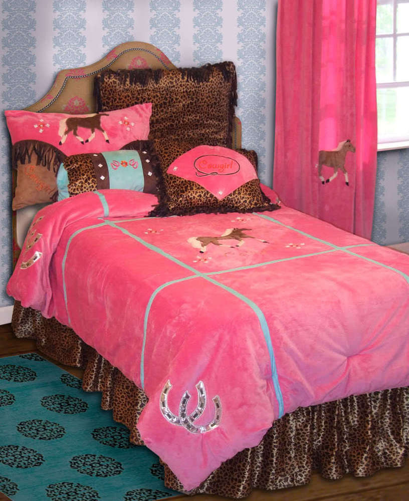 Kids Twin Bedroom Set
 Kids TWIN 3 Pc Set Girls Pink Leopard Cowgirl Western