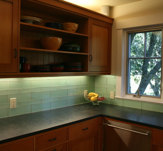 Kitchen Backsplash Glass Tile
 Green Glass Kitchen Backsplash Mill Valley Modern
