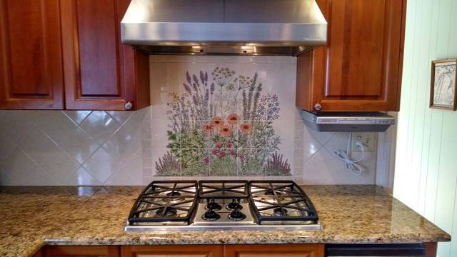 Kitchen Backsplash Murals
 "Flowering Herb Garden" decorative kitchen backsplash tile