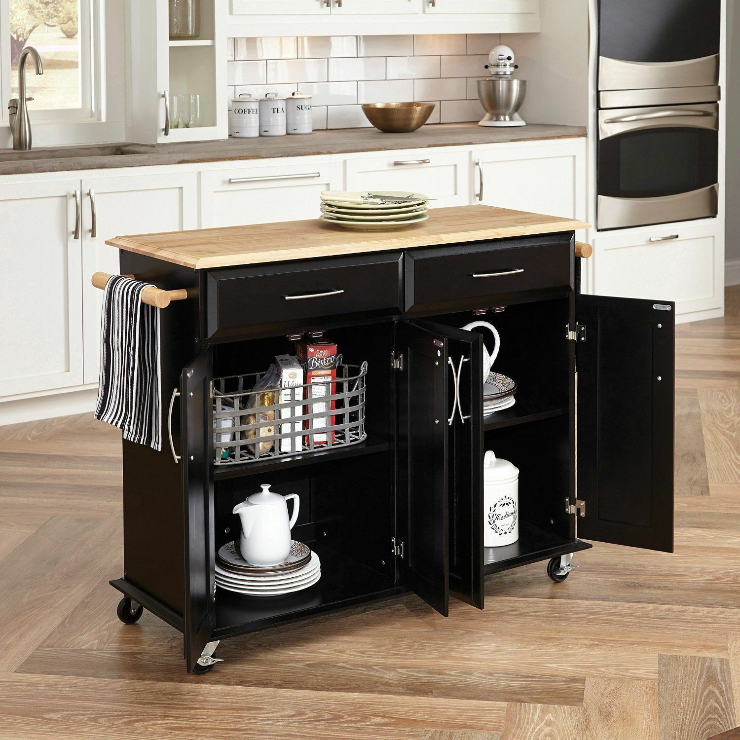 Kitchen Bar With Storage
 Modern Kitchen Island Storage Cart Dining Portable Wheels