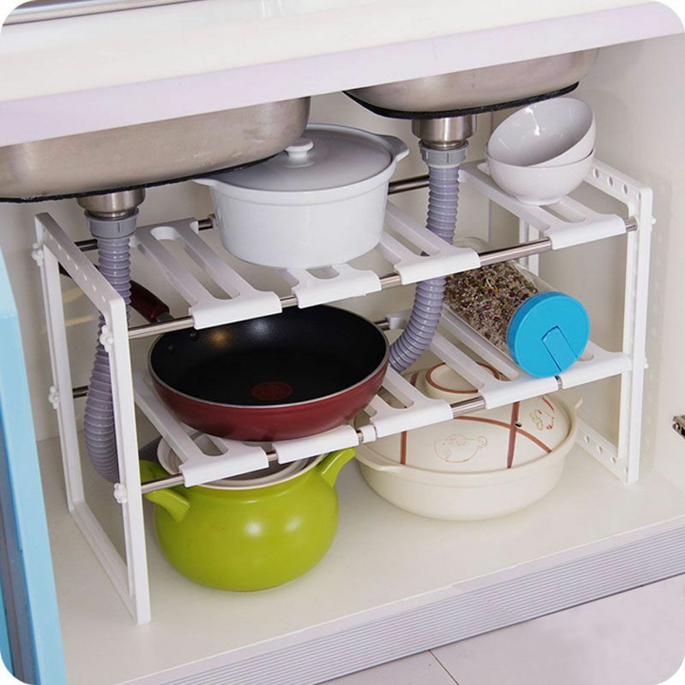 Kitchen Cabinet Shelves Organizer
 Under Sink 2 Tier Expandable Adjustable Kitchen Cabinet