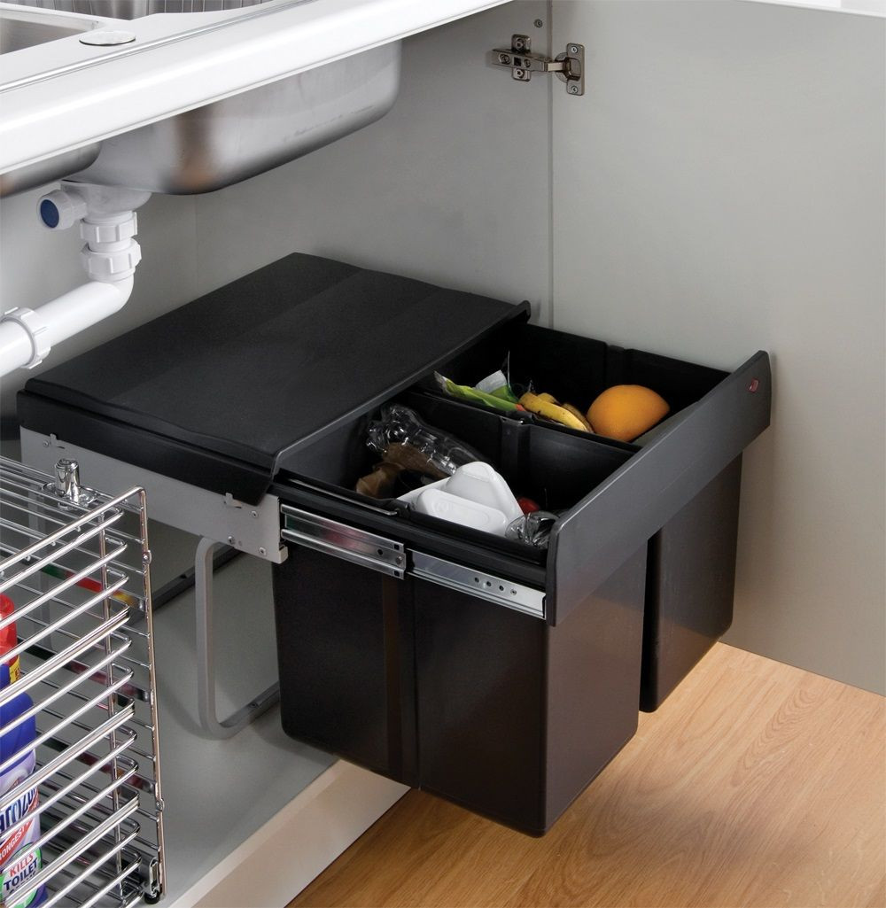 Kitchen Cabinet Storage Unit
 The Wesco Shorty Internal Waste Bin with two bin